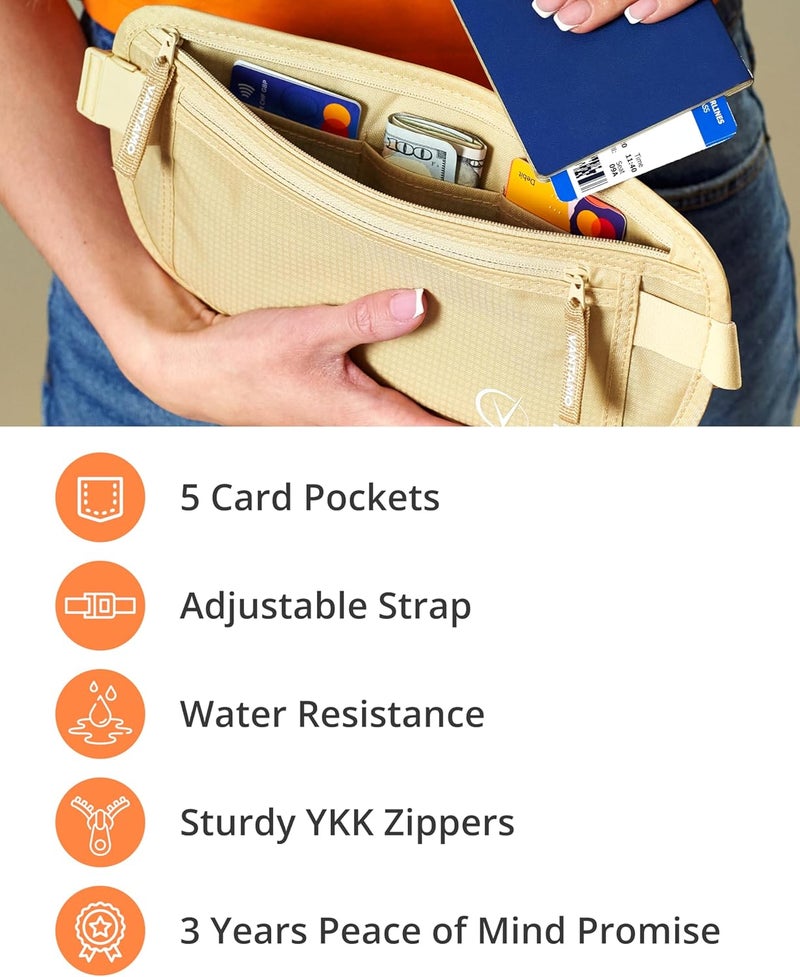 Vantamo Money Belt with RFID For Men & Women, Hidden Passport Holder for Travel, 2 Compartment Travel Fanny Pack for Women Anti Theft - Image 5